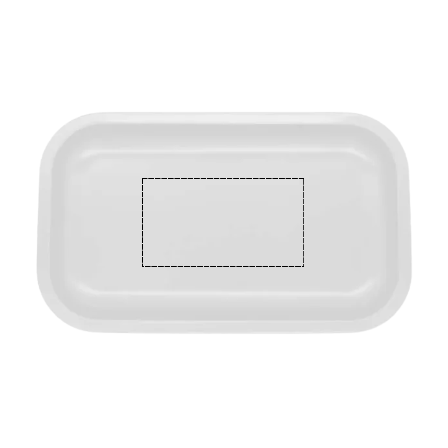 White medium-sized rolling tray with dyeline and print guidelines for customization