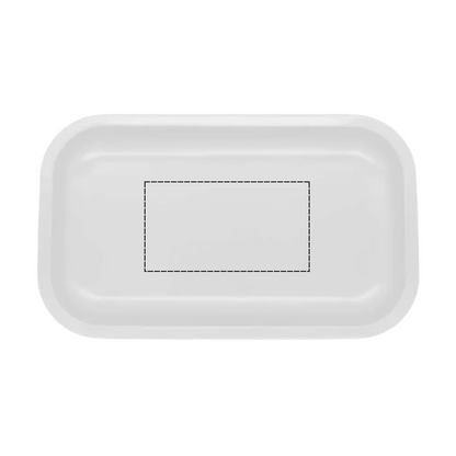 White medium-sized rolling tray with dyeline and print guidelines for customization