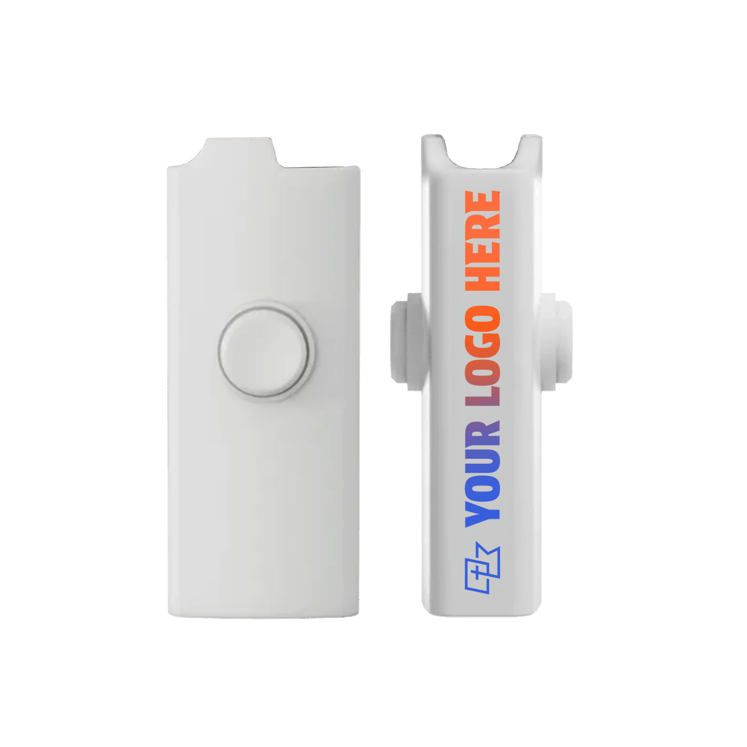 Front and back views of light white Puffspin lighter case with custom logos